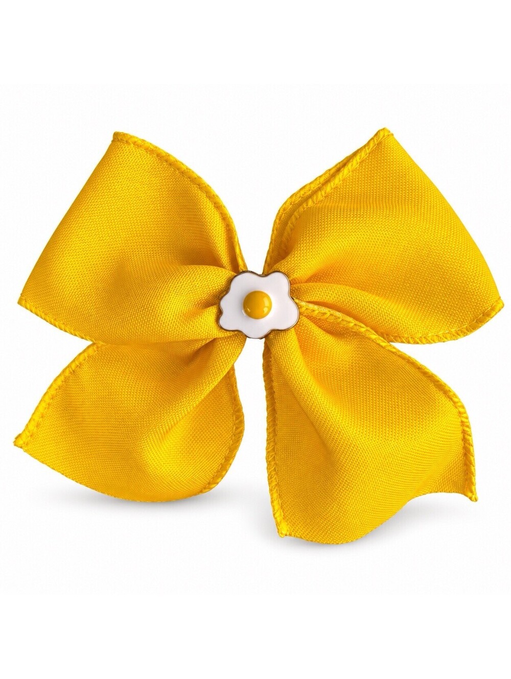 Bright Yellow Bow Hair Clip with White Flower Center